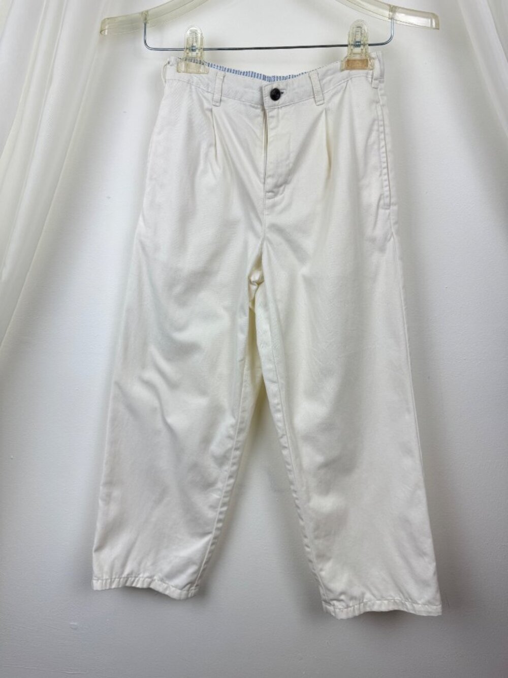 Y2K Talbots Kids Boys White Khaki Chino Pants Sz 8 Cotton Pleat Adjustable Waist